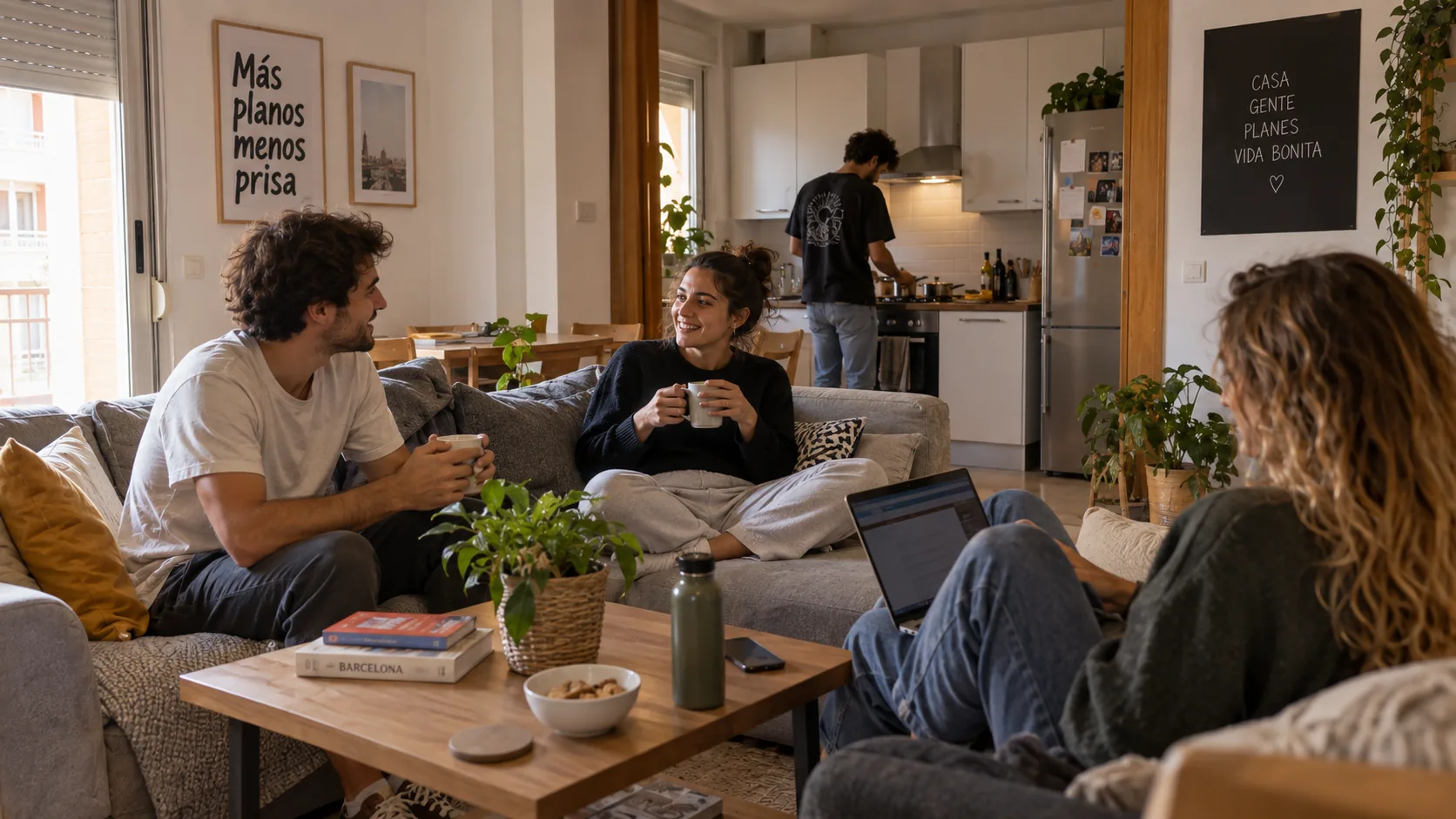 Compañeros de piso compartiendo las zonas comunes de la vivienda